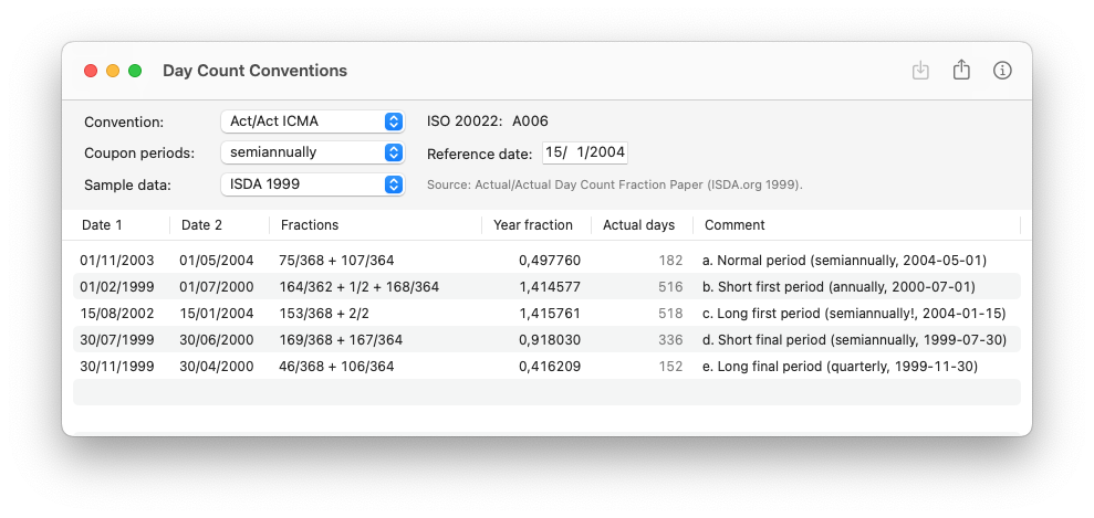 Day count conventions window